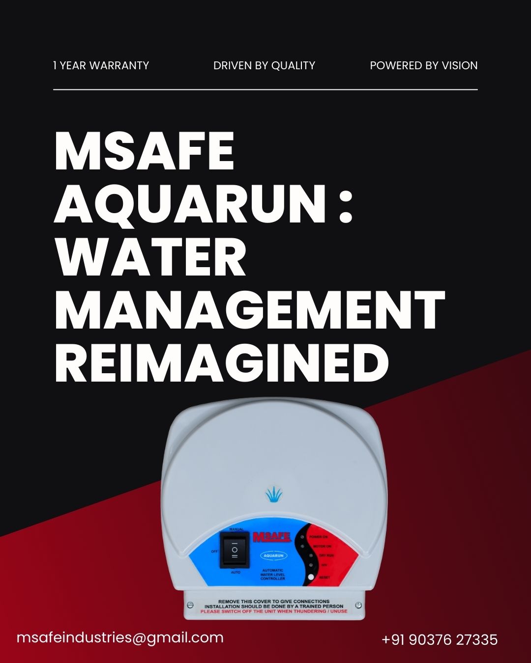 AQUARUN water level controller vertical panel MSAFE Industries